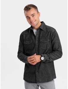 Ombre Clothing Pánská džínová košile Gillam černá V3 OM-SHDS - 0115