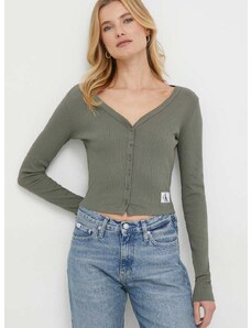 Tričko s dlouhým rukávem Calvin Klein Jeans zelená barva