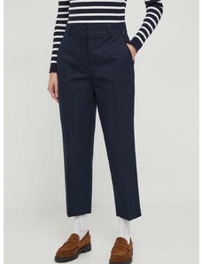 Kalhoty Tommy Hilfiger dámské, tmavomodrá barva, jednoduché, high waist, WW0WW40504