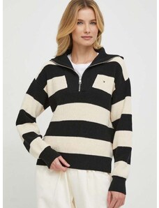 Bavlněný svetr Tommy Hilfiger černá barva, hřejivý, s golfem