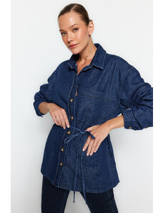 Trendyol Dark Blue Belt Denim Shirt