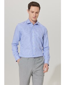 ALTINYILDIZ CLASSICS Men's White-blue No-Iron Tailored Slim Fit Classic Collar 100% Cotton Patterned Non-iron Shirt.