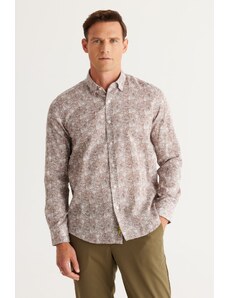 AC&Co / Altınyıldız Classics Men's Brown Slim Fit Slim Fit Collar Hidden Buttons Collar Cotton Shirt.