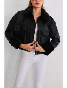 BİKELİFE Dámský hedvábný oversize kožený kabát s kapsou a elastickým pasem