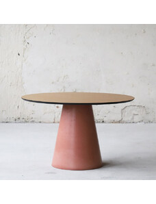 MADU Jídelní stůl dýha dub kruh D120cm, podnoží červený beton