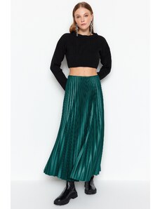 Trendyol Emerald Green Pleated Maxi Stretchy Knitted Skirt