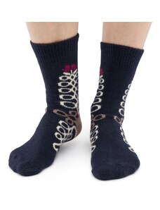 Vlnka Ponožky s ovčí vlnou Merino s lidovým vzorem tmavě modrá