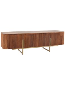 Moebel Living Masivní dřevěný TV stolek Ediso 160 x 42 cm se zlatou podnoží