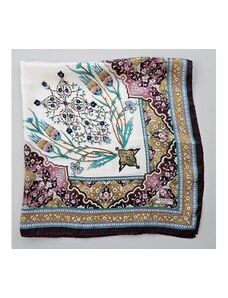 BURSA IPEQ Hedvábný šátek s motivem květin bílo-fialový 85x85 cm