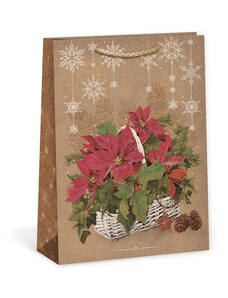 ARGUS papírová dárková VÁNOČNÍ taška "NATUR" (přírodní) T5, Vánoční hvězda v košíku