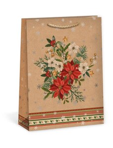 ARGUS papírová dárková VÁNOČNÍ taška "NATUR" (přírodní) T5, Vánoční kytice