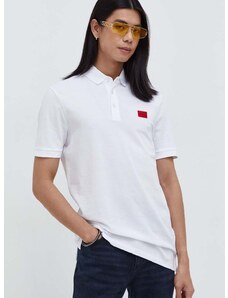 Bavlněné polo tričko HUGO bílá barva, s aplikací