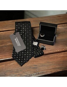 Vincenzo Boretti Luxusní hedvábná kravata a knoflíčky Black Boretti