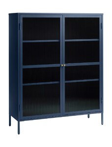 Modrá kovová vitrína Unique Furniture Bronco 140 x 111 cm