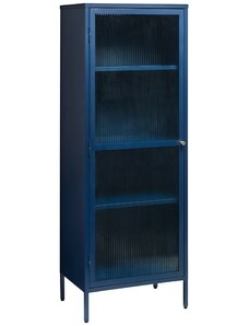 Modrá kovová vitrína Unique Furniture Bronco 160 x 58 cm