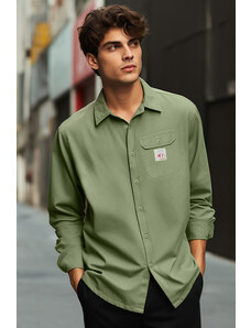 Trendyol Khaki Relaxed Comfort Fit Label Detailed Single Pocket Gabardine Textured Shirt Jacket