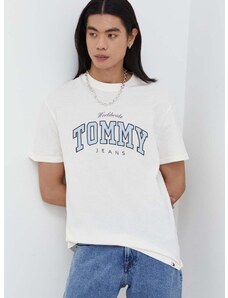 Bavlněné tričko Tommy Jeans zelená barva, s potiskem, DM0DM18287