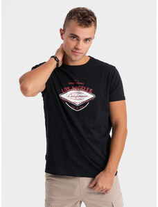 Ombre Clothing Pánské bavlněné tričko s potiskem - černé V3 S1733