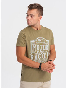 Ombre Clothing Pánské bavlněné tričko s potiskem - olivové V2 S1735