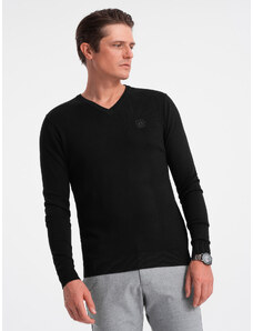 Ombre Clothing Elegantní pánský svetr s výstřihem - černý V1 OM-SWBS-0107