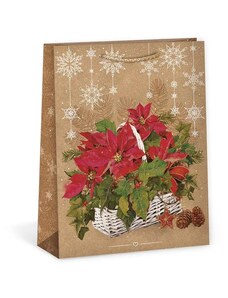 ARGUS papírová dárková VÁNOČNÍ taška "NATUR" (přírodní) T8, Vánoční hvězda v košíku