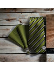 Vincenzo Boretti Zelený set kravaty, kapesníčku a knoflíčků