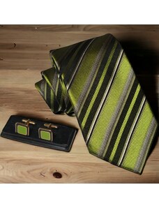 Beytnur Luxusní hedvábná kravata a knoflíčky zelené 2