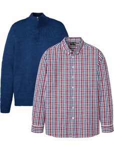 bonprix Svetr s límcem se zipem a košile (2dílná souprava) Modrá