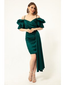 Lafaba Women's Emerald Green Thin Strap Tailed Evening Dress