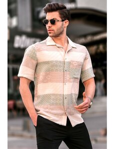 Madmext Men's Green Short Sleeve Jacquard Shirt 5590