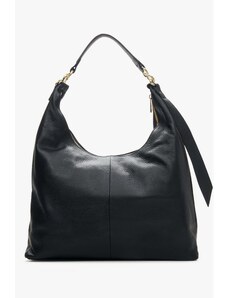 Women's Black Shopper Bag made of Genuine Italian Leather Estro ER00114121