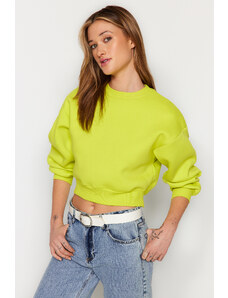 Trendyol Yellow Casual Fit Crop Basic Crew Neck Fleece Inside Knitted Knitted Sweatshirt
