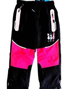 KUGO-Dívčí šusťákové zateplené kalhoty růžovočerné 3KOČIČKY
