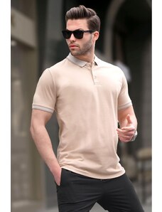 Madmext Men's Beige Regular Fit Polo Neck T-Shirt 6105