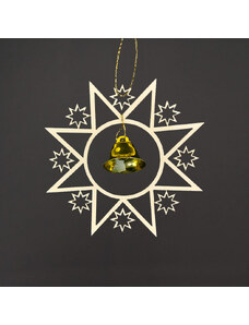 AMADEA Dřevěná ozdoba hvězda se zlatým zvonečkem, 9 cm, český výrobek