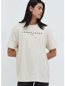 Bavlněné tričko Tommy Jeans béžová barva, s aplikací