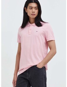 Bavlněné polo tričko Tommy Jeans růžová barva