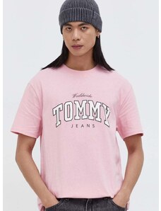 Bavlněné tričko Tommy Jeans růžová barva, s potiskem, DM0DM18287
