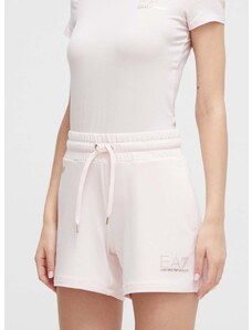 Kraťasy EA7 Emporio Armani dámské, růžová barva, s aplikací, high waist