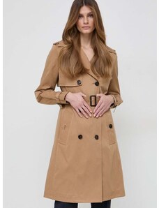 Trench kabát BOSS dámský, béžová barva, přechodný, dvouřadový