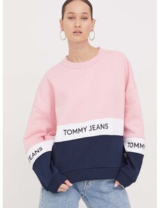 Mikina Tommy Jeans dámská, růžová barva, vzorovaná, DW0DW17705