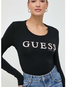 Tričko s dlouhým rukávem Guess PONY HAIR černá barva, W4RI76 J1314