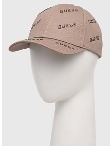 Bavlněná baseballová čepice Guess hnědá barva, s aplikací, V4RZ03 WFKN0