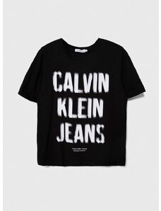 Dětské bavlněné tričko Calvin Klein Jeans černá barva, s potiskem