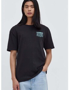 Bavlněné tričko Tommy Jeans černá barva, s potiskem, DM0DM18284