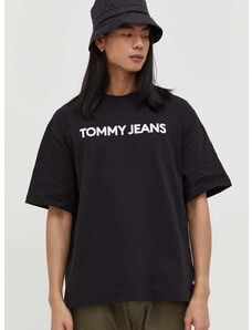 Bavlněné tričko Tommy Jeans černá barva, s potiskem, DM0DM18267