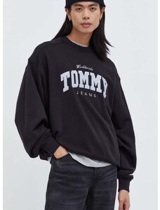 Bavlněná mikina Tommy Jeans pánská, černá barva, s potiskem