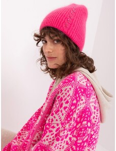 Čepice s korálky Wool Fashion Italia tmavě růžová