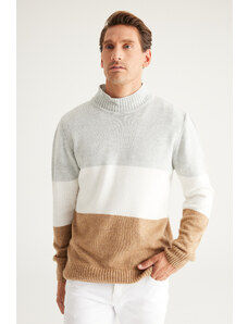 AC&Co / Altınyıldız Classics Men's Grey-camel Standard Fit Normal Cut Half Turtleneck Raised Soft Textured Knitwear Sweater