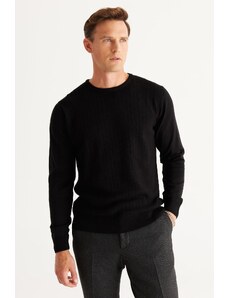 AC&Co / Altınyıldız Classics Men's Black Anti-pilling Anti-Pilling Standard Fit Jacquard-Front Knitwear Sweater.